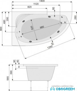 Ванна Poolspa Klio Asym 140 x 80
