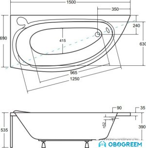 Ванна Besco Mini 150x70 L