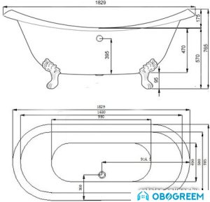 Ванна Elegansa Taiss 180x80 (ножки золото)