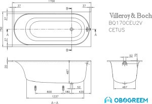 Ванна Villeroy & Boch Cetus 170x75 UBQ170CEU2V-96