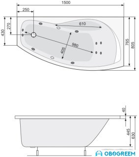 Ванна Poolspa Nicole 150x80 L Smart 1 PHAOC10ST1C0000