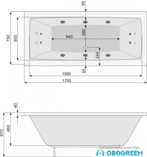 Ванна Poolspa Vita 170x75 Titanium PHPJ910STTC0000