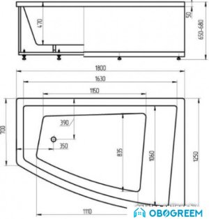 Ванна Aquatek Оракул 180x125 (с гидромассажем и экраном, слив справа)