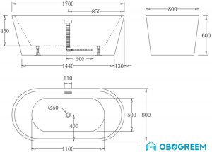 Ванна BelBagno BB71 170x80 Nero