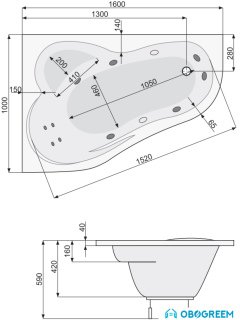 Ванна Poolspa Leda 160x100 R Smart 2 PHAH410ST2C0000