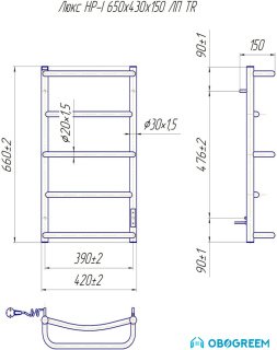 Полотенцесушитель Марио Люкс HP-I 65x43 TR (левый)