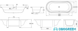 Ванна BLB Duo Comfort Oval Woodline 180x80 (красный металлик)