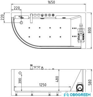 Ванна Gemy G9227 E R 165x80