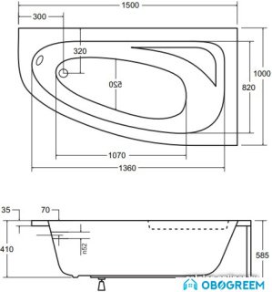 Ванна Besco Cornea 150x100 R