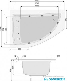 Ванна Poolspa Aquamarina 175x120 L Economy 1 PHAJ810SO1C0000